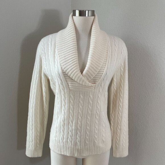 Lauren Ralph Lauren Womens P/L 100% Cashmere Sweater Cable Knit Shawl Collar - Picture 1 of 12